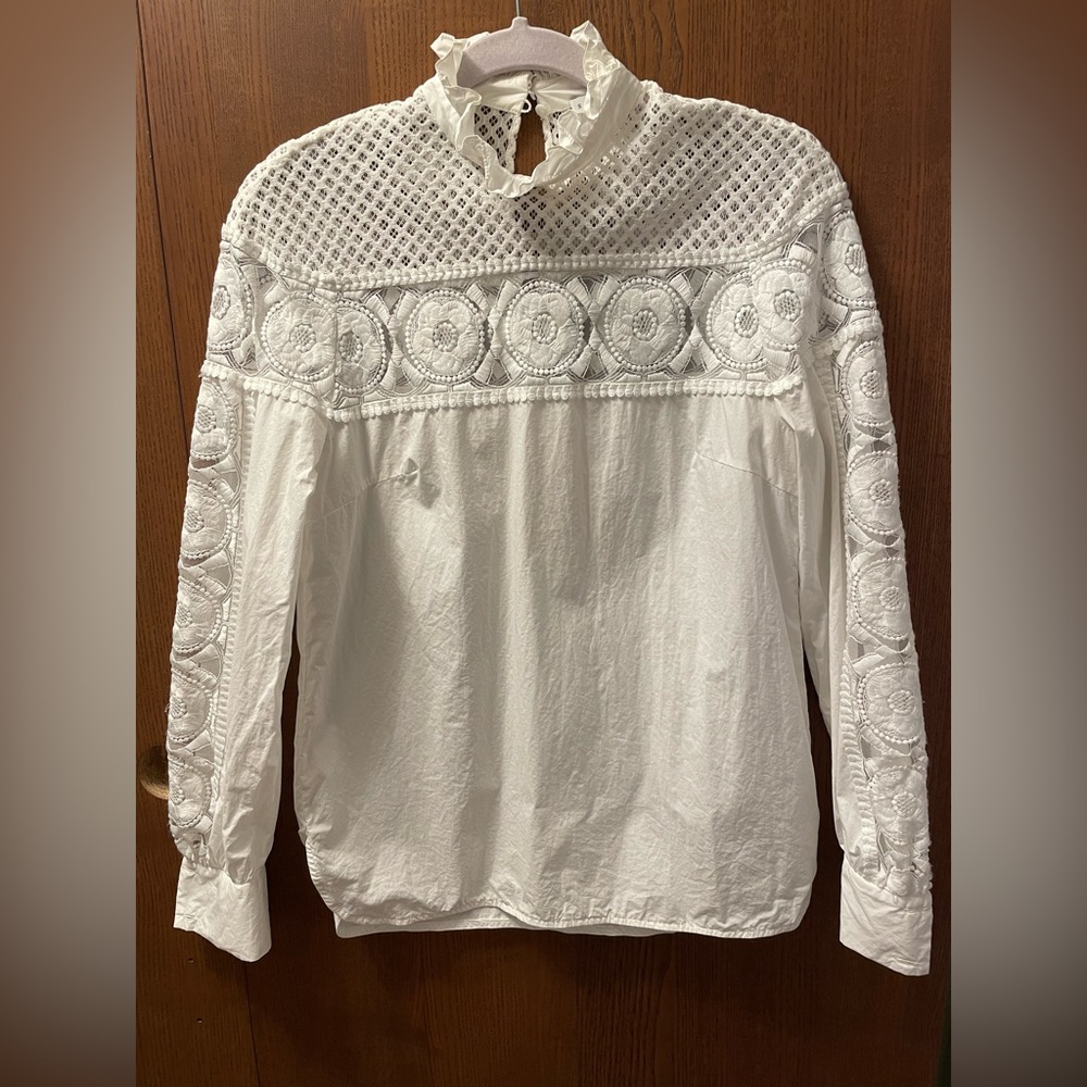 Sandro White Lace Detail Shirt